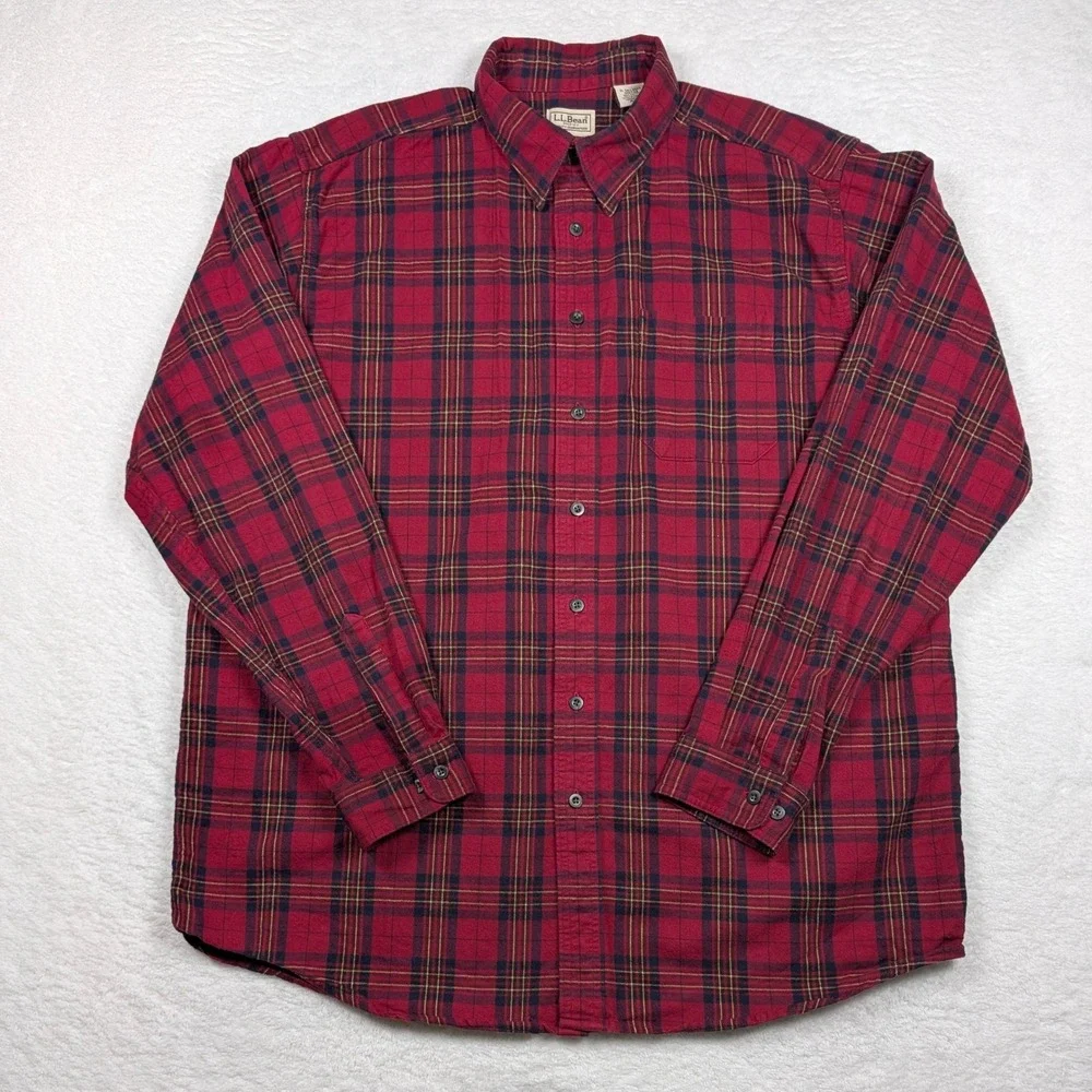 Vintage LL Bean Flannel Shirt Mens XL Tall Red Plaid Long Sleeve Button Canada‎ - Picture 2 of 9
